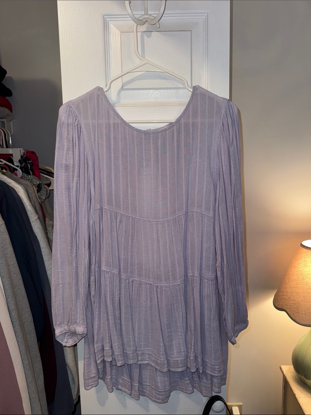 American Eagle Outfitters Lavender Tiered Long-Sleeve Tunic